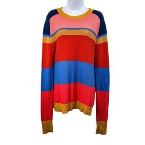 Long Sleeve Rainbow Colorblock Thick Striped Knit Sweater Top On the Road